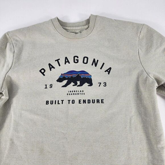 Patagonia Mens Arched Fitz Roy Bear Siz S Uprisal Crew Sweatshirt Beige Pullover - Picture 5 of 11